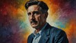 george orwell abstract portrait oil pallet knife paint painting on canvas large brush strokes art watercolor illustration colorful background from Generative AI