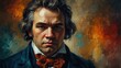 ludwig van beethoven abstract portrait oil pallet knife paint painting on canvas large brush strokes art watercolor illustration colorful background from Generative AI