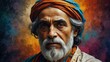 omar khayyam abstract portrait oil pallet knife paint painting on canvas large brush strokes art watercolor illustration colorful background from Generative AI