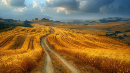 Wall Mural - Scenic Countryside Road Perspective, road adventure, path to discovery, holliday trip, Aerial view