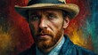 vincent van gogh abstract portrait oil pallet knife paint painting on canvas large brush strokes art watercolor illustration colorful background from Generative AI