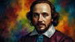 william shakespeare abstract portrait oil pallet knife paint painting on canvas large brush strokes art watercolor illustration colorful background from Generative AI