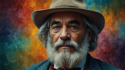 walt whitman abstract portrait oil pallet knife paint painting on canvas large brush strokes art watercolor illustration colorful background from Generative AI