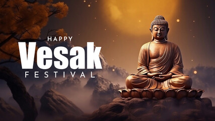 Poster - Happy Vesak Day Poster Design with Buddha Purnima Statue Vesak Day is a holy day for Buddhists