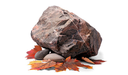 Wall Mural - Rough Rock Stone with Leaves, png file of isolated cutout object on transparent background