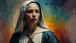 saint catherine of siena abstract portrait oil pallet knife paint painting on canvas large brush strokes art watercolor illustration colorful background from Generative AI