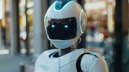 Poster - Robot Standing on City Street Portrait Shot