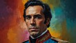 simon bolivar abstract portrait oil pallet knife paint painting on canvas large brush strokes art watercolor illustration colorful background from Generative AI