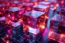 Connected Iridescent Cubes, 3d Render