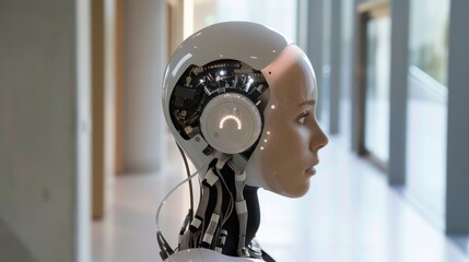 Aufkleber - Close-Up of an AI Robots Head Showing Internal Mechanisms