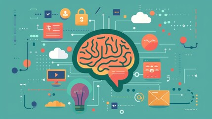 Aufkleber - Brain Surrounded by Icons and Symbols