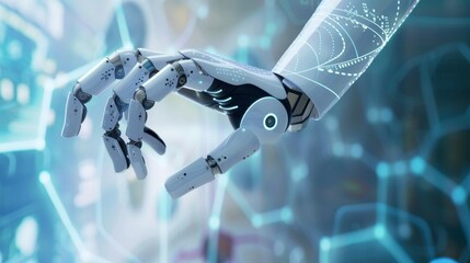 Poster - White Robotic Hand Touching Digital Screen