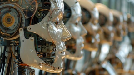 Aufkleber - Robotic Heads in Factory Assembly Line