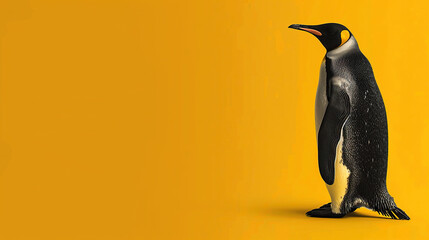 Canvas Print - 3d penguin on yellow background World penguin day April 25, Penguin Awareness Day Good for banner, poster, greeting card, party card, invitation, template, advertising, campaign, and social media.