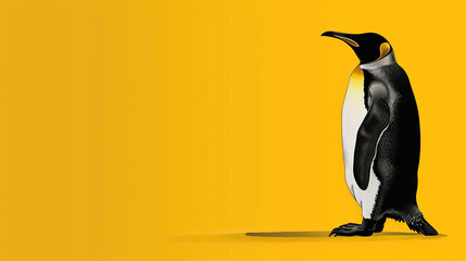 Sticker - 3d penguin on yellow background World penguin day April 25, Penguin Awareness Day Good for banner, poster, greeting card, party card, invitation, template, advertising, campaign, and social media.