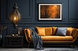 stylist and royal Lamp hanging above couch, space for text, photographic