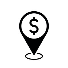 Wall Mural - bank location map pointer, dollar sign icon with location pin, black symbol isolated on white backgr