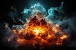 stylist and royal Nuclear fusion explosion flowing in explosive patterns on black isolated background