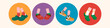 Set of four pairs of female legs wearing Crocs in a colorful circle. Trendy vector illustration.