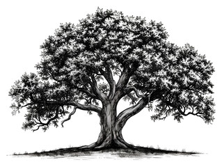 Wall Mural - black ink drawing set of an oak tree, white background