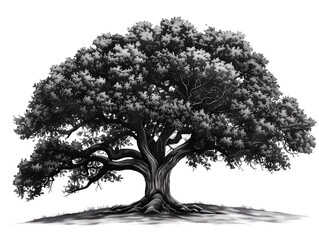 Wall Mural - black ink drawing set of an oak tree, white background