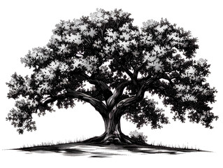 Wall Mural - black ink drawing set of an oak tree, white background