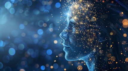 Leinwandbilder - Digital Human Profile With Glowing Neural Network