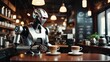 Robotic barista making coffee in a futuristic cafe, ai tools generated image