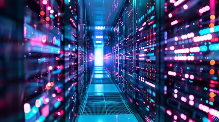 Poster - AI Technology Data Center With Illuminated Servers