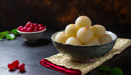 Wall Mural - Bengali sweet rasgulla served in a bowl.	