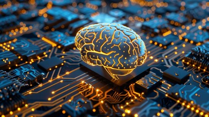 Aufkleber - Glowing Brain on Circuit Board