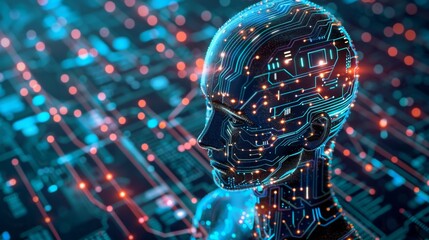 Leinwandbilder - Robot Head Facing Circuit Board
