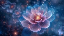 A Flower With A Blue Center And Purple Petals Is Surrounded By A Starry Sky. The Flower Is Surrounded By A Galaxy Of Stars, Giving The Impression Of A Celestial Flower. The Image Has A Dreamy