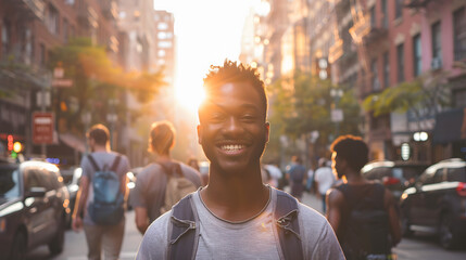 Wall Mural - A young handsome black man smiles at the camera