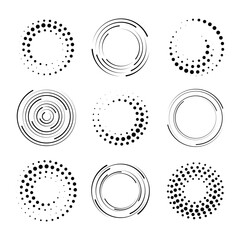 Canvas Print - Set of black thick halftone dotted speed lines. Speed lines in the shape of a circle. Geometric art. Design element for frame, logo, tattoo, web pages, prints, posters, template, abstract vector backg