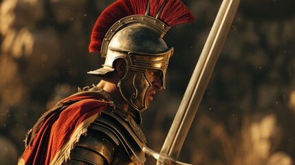 Wall Mural - Ancient warrior or Gladiator posing in the arena