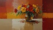 vermilion red to canary yellow theme still life flowers on table abstract oil pallet knife paint painting on canvas large brush strokes art illustration background from Generative AI