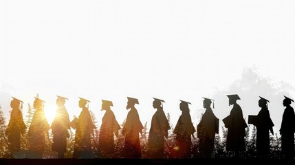 Wall Mural - Creative banner with silhouettes of graduates in academic caps and gowns. suitable for illustrating the process of education, graduation, study, training
