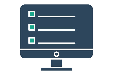 Wall Mural - monitor icon. monitor with plan. icon related to action plan, business. solid icon style. business element illustration