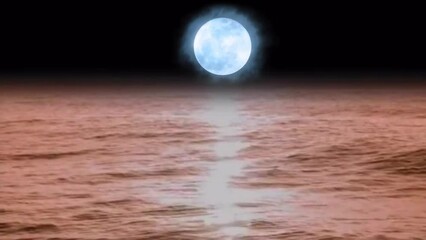 Wall Mural - 4k video animation of beautiful night scene near the riverside with the bright full moon, foggy star