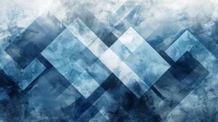 Poster - A blue and white abstract painting with a geometric pattern, AI