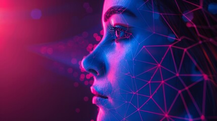 Leinwandbilder - Digital Visualization of AI Humanoid With Neon Lighting