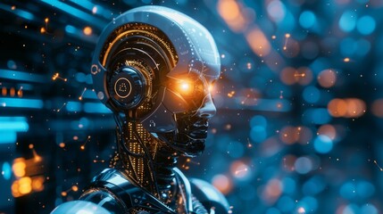 Aufkleber - Robot Illuminated by Glowing Light