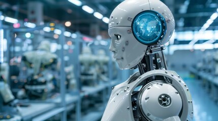 Aufkleber - Robot Standing in Factory Profile View