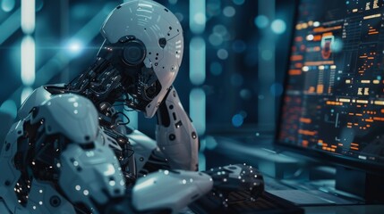 Poster - Robot Analyzing Data on Computer Screen