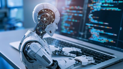 Poster - Robot Working on Laptop Computer