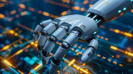 Poster - Futuristic Robotic Hand Amidst Electronic Circuitry
