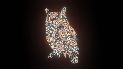 Wall Mural - 4k video animation of beautiful texture or pattern formation on the owl body shape, isolated on a bl