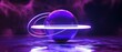 3D render of abstract planet symbol with neon light, levitating metallic ball with glowing ultraviolet rings,