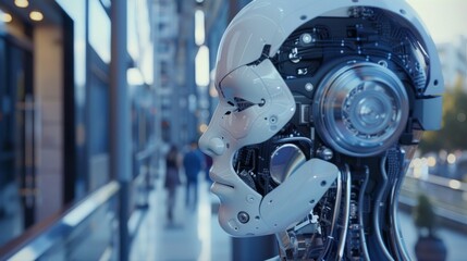 Aufkleber - Robot Standing in Front of Building